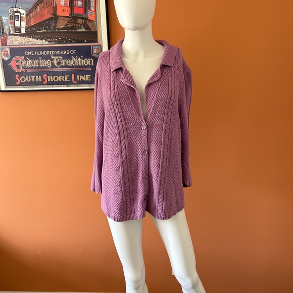 HEATHER PO lilac short button up cardigan sweater - Picture 1 of 9